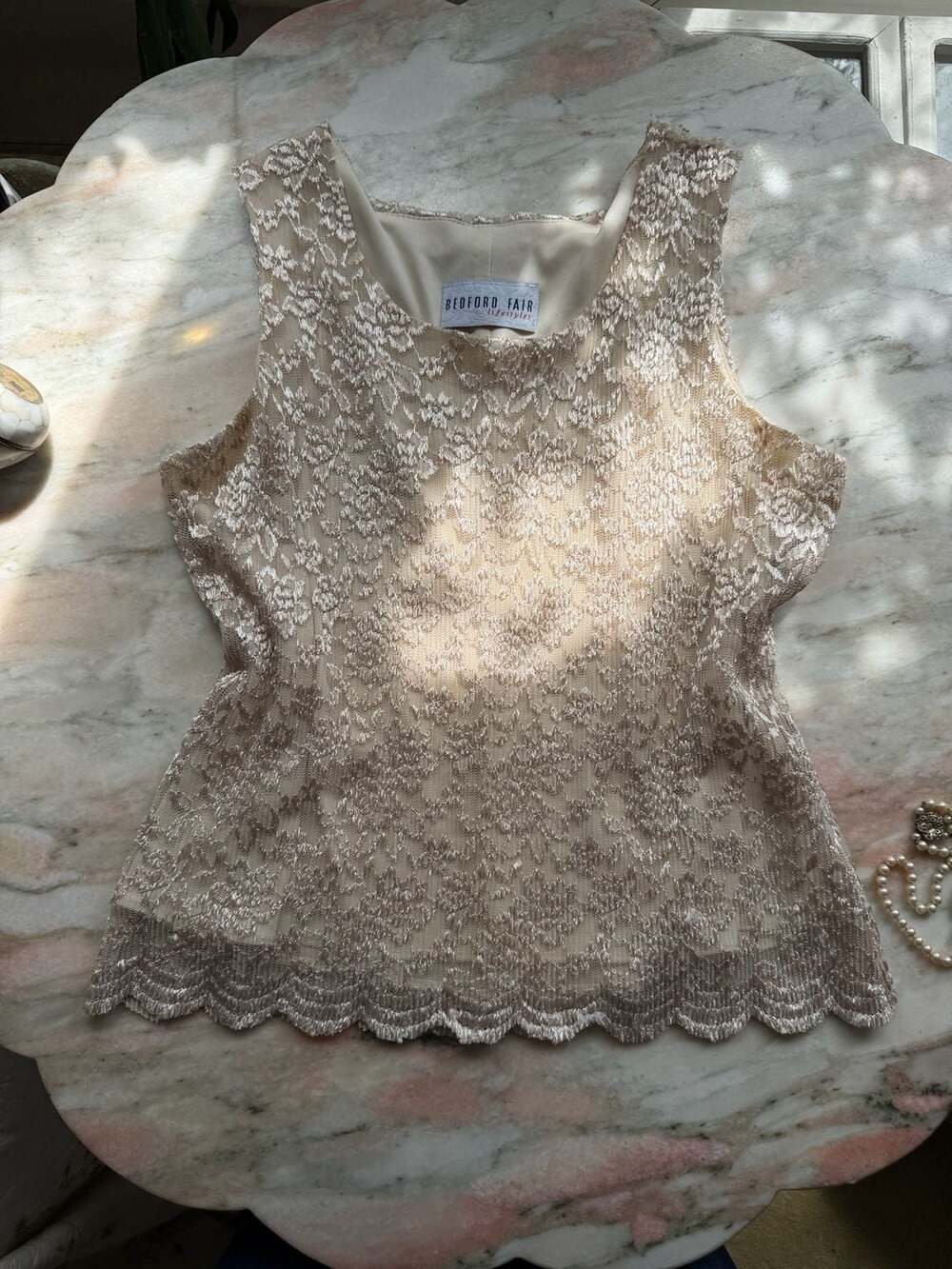 Bedford Fair Lifestyles Champagne Lace Sleeveless Blouse